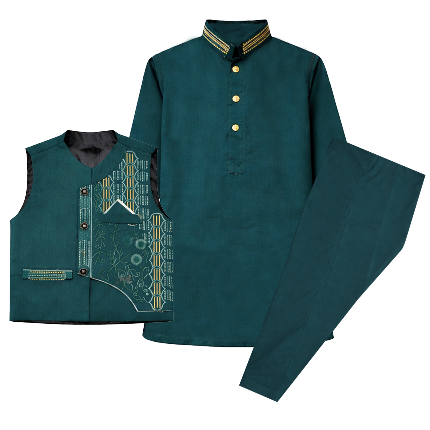 Kids Kurta Pajama with Embroidered Waistcoat – Wedding & Festive Suit for Boys