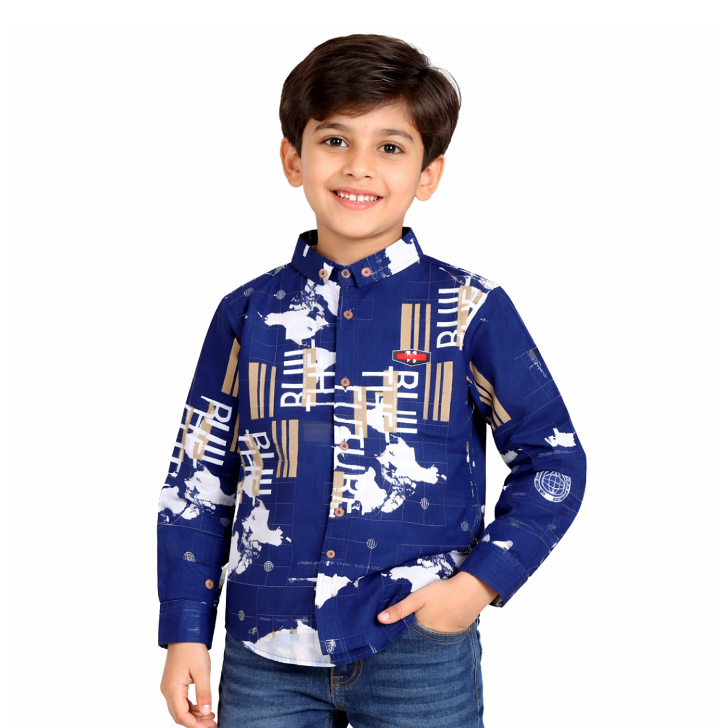 Kids White Graphic Print Shirt – Stylish Boys Casual Button Down Shirt