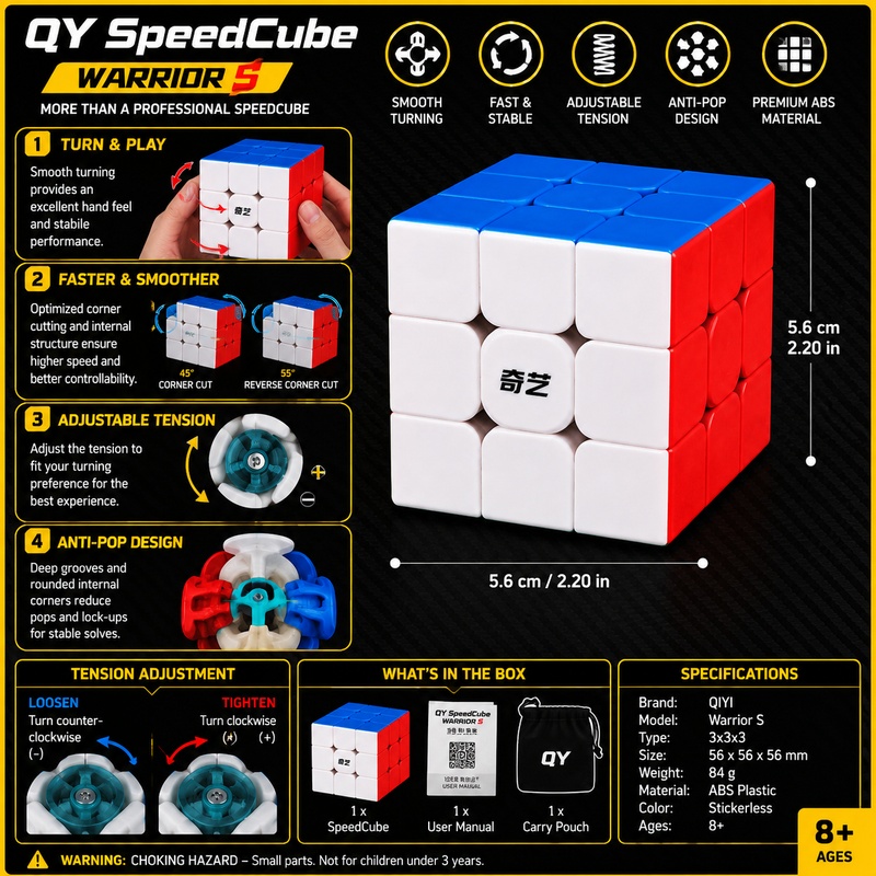 QiYi SpeedCube Warrior S – Professional 3x3 Speed Cube Puzzle
