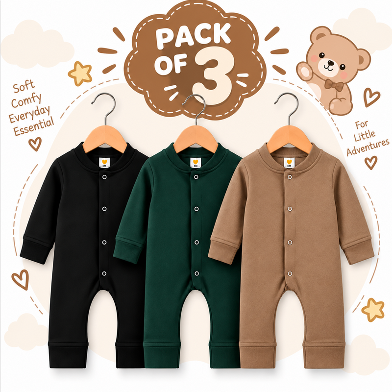 Baby Boys Winter Rompers Pack of 3 Full Sleeve Fleece Rompers