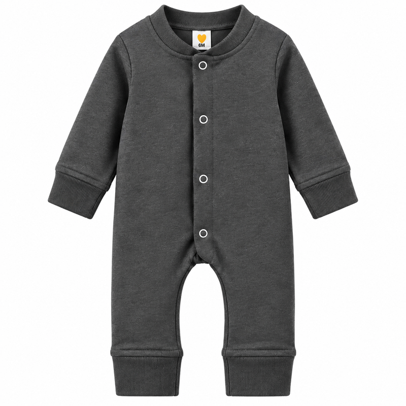 Baby Boys Winter Romper Charcol Full Sleeve Fleece Romper