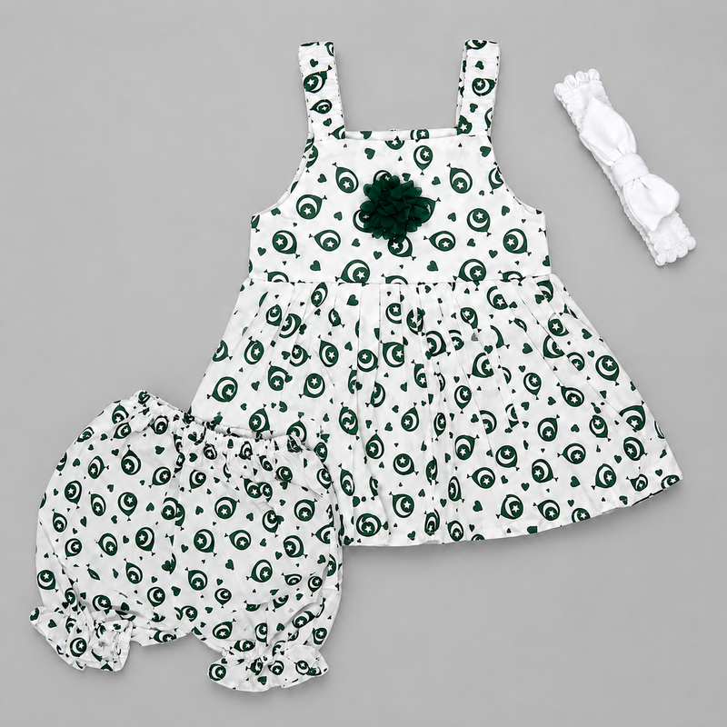 Girls 14 August Independence Day Dress Set – 3 Piece Pakistani Flag Print Outfit