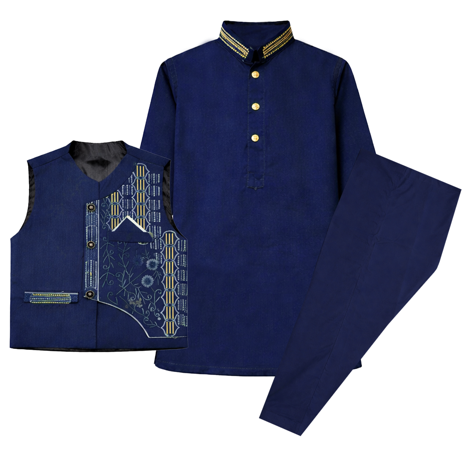 Kids Kurta Pajama with Embroidered Waistcoat – Wedding & Festive Suit for Boys
