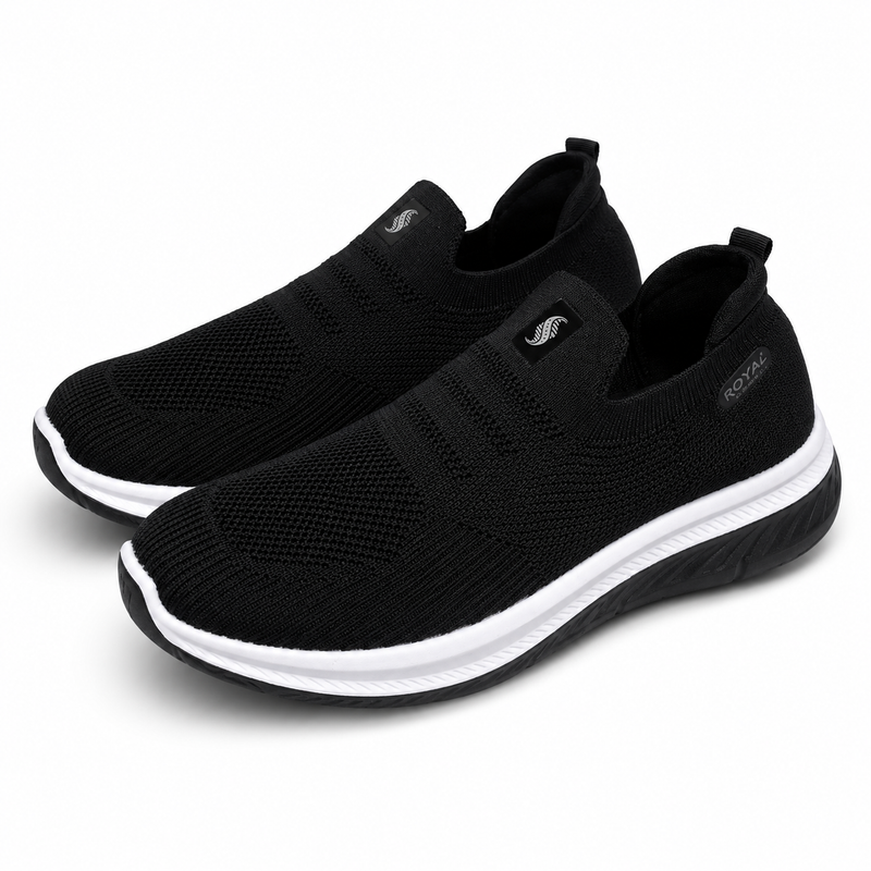 Women’s Black Slip-On Casual Sneakers – Comfortable Everyday Shoes AJK