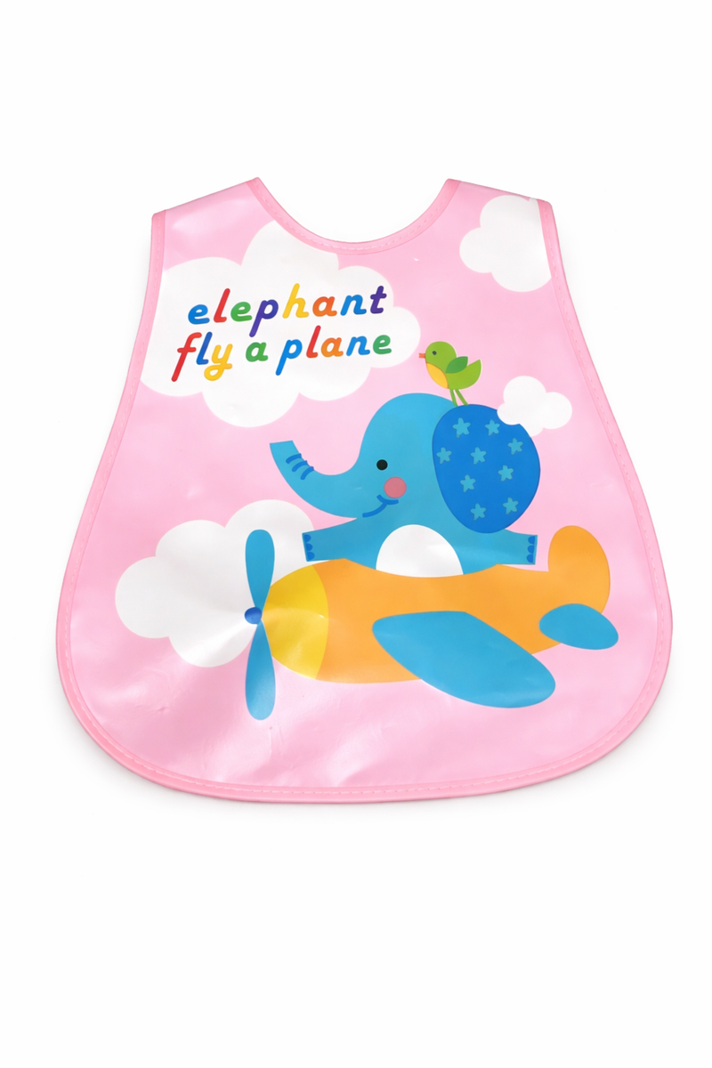 Little Minors waterproof baby bib with colorful cartoon print, washable feeding apron for babies and toddlers, designed to keep clothes clean.