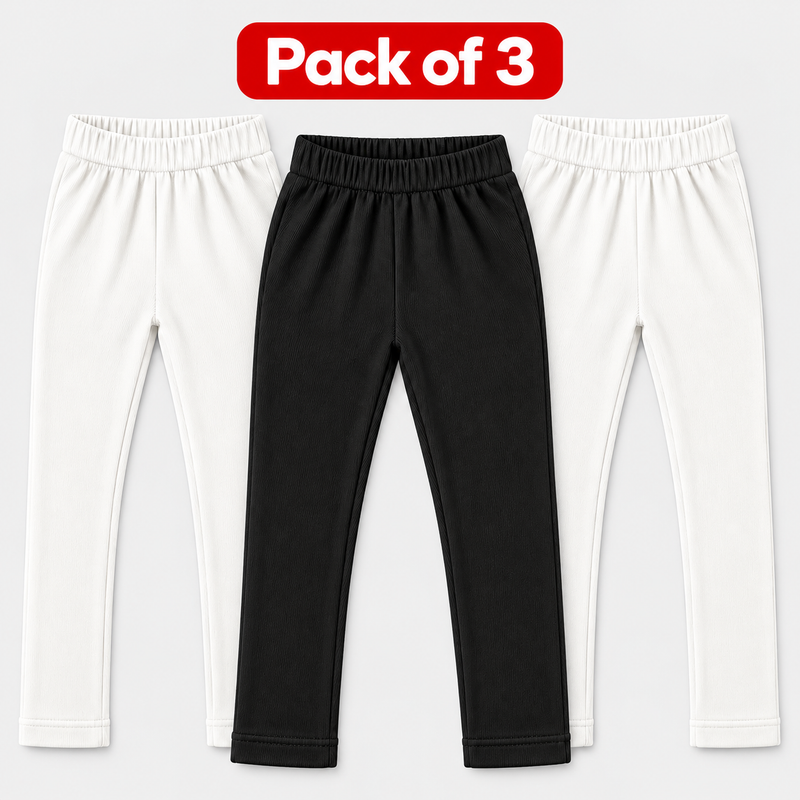 Pack of 3 Kids Ribbed Tights 2 White & 1 Black Soft & Stretchy Trousers