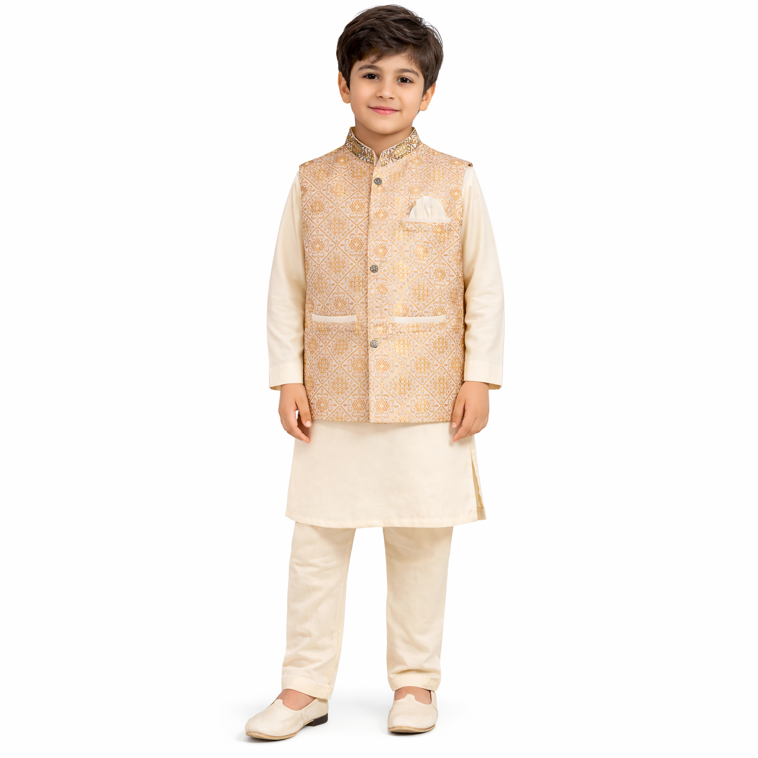 Boys Kurta Shalwar Suit with Waistcoat – Formal Wedding & Eid Outfit for Kids