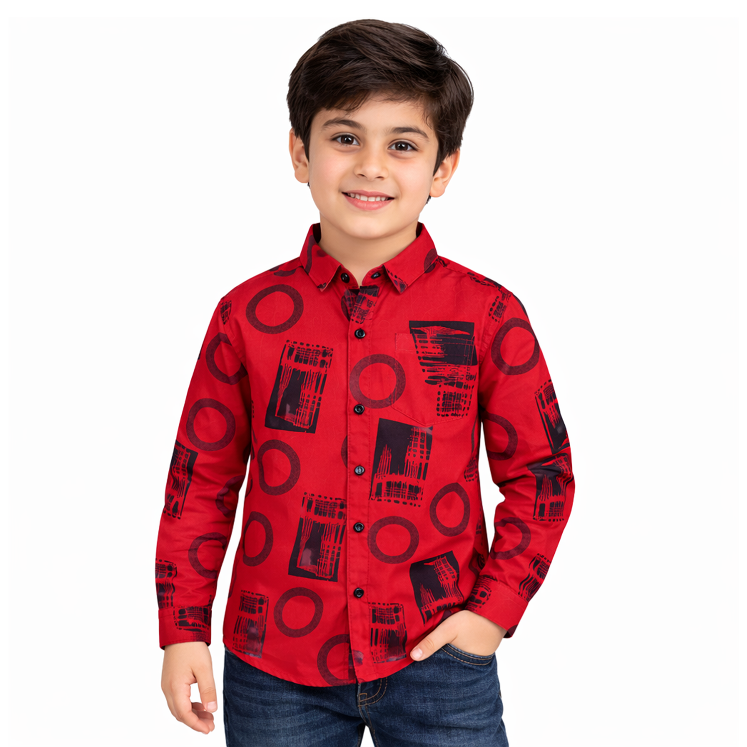 Kids White Graphic Print Shirt – Stylish Boys Casual Button Down Shirt