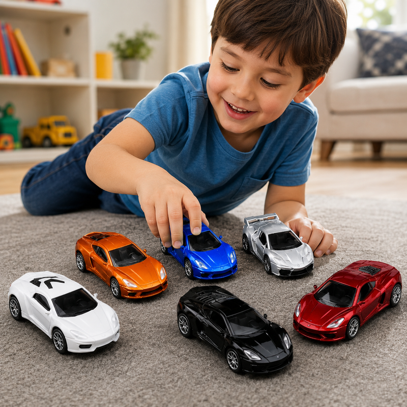 Die-Cast Model Car Set  Pull Back Toy Cars for Kids