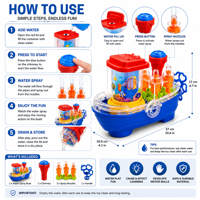 Transparent Gear Land Ship Toy – Musical Light-Up Boat with Rotating Fish