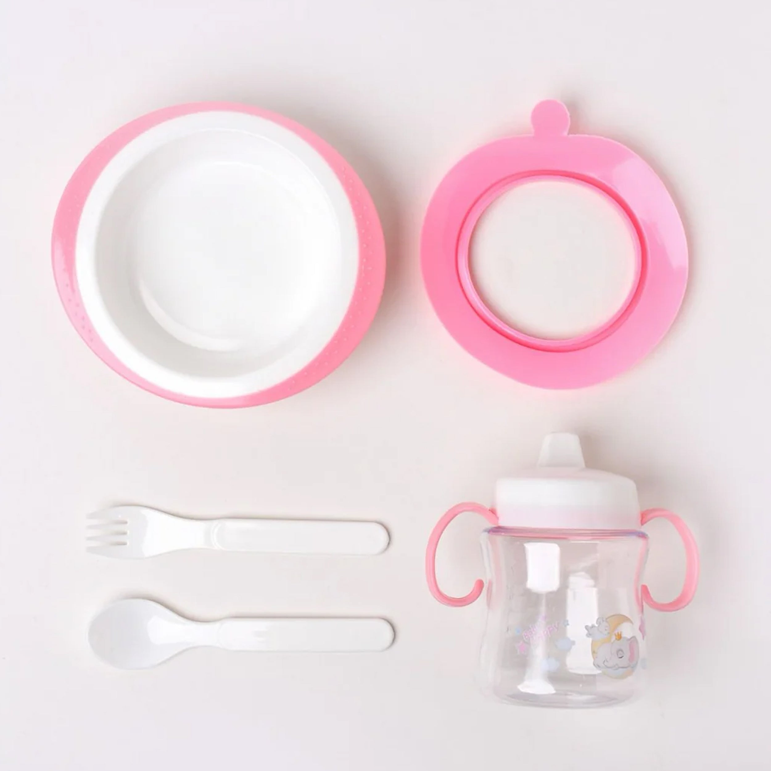Baby Tableware - Bottle, Spoon, Fork and Suction Cup Bowel Set
