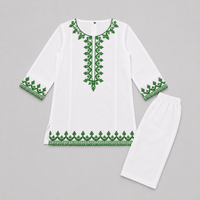 Girls White Embroidered Cotton Kurta Trouser Set – 2 Piece Pakistani Eastern Dress for Kids