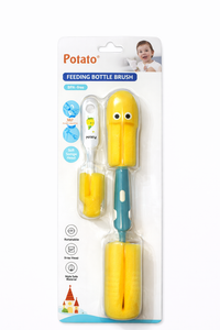 Little Minors baby feeding bottle brush set with 360° rotatable sponge cleaner and BPA-free materials, ideal for bottle cleaning.