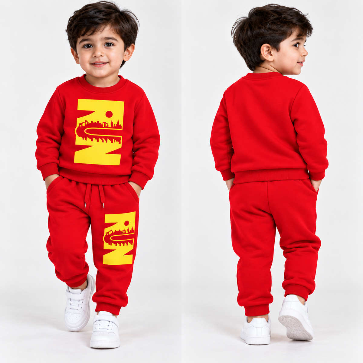 Kids Fleece Tracksuit Pack of 4 – Warm Printed Winter Sweatshirt & Trouser Set - hover image