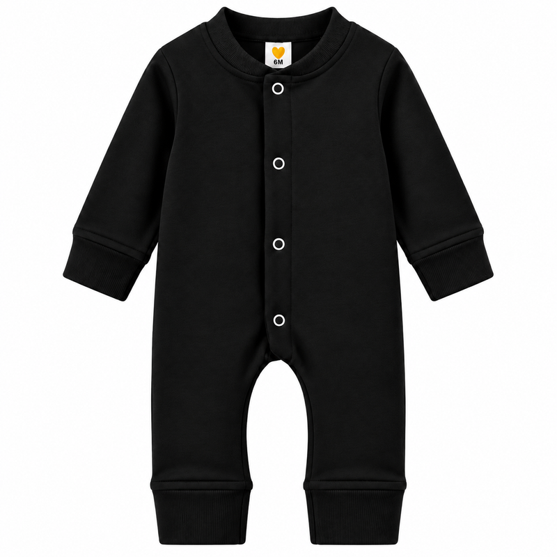 Baby Boys Winter Romper Black Full Sleeve Fleece Romper