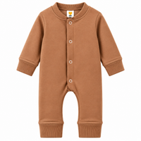 Baby Boys Winter Romper Brown Full Sleeve Fleece Romper