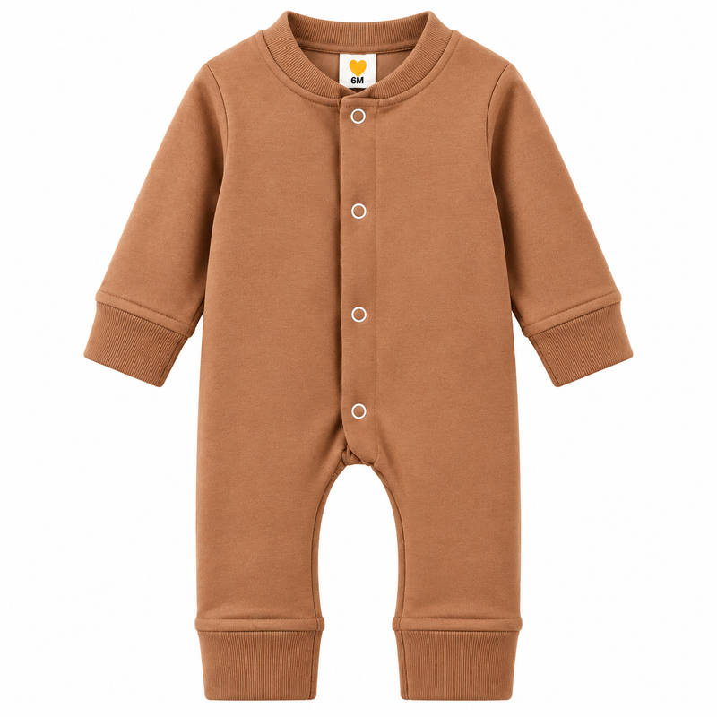 Baby Boys Winter Romper Brown Full Sleeve Fleece Romper