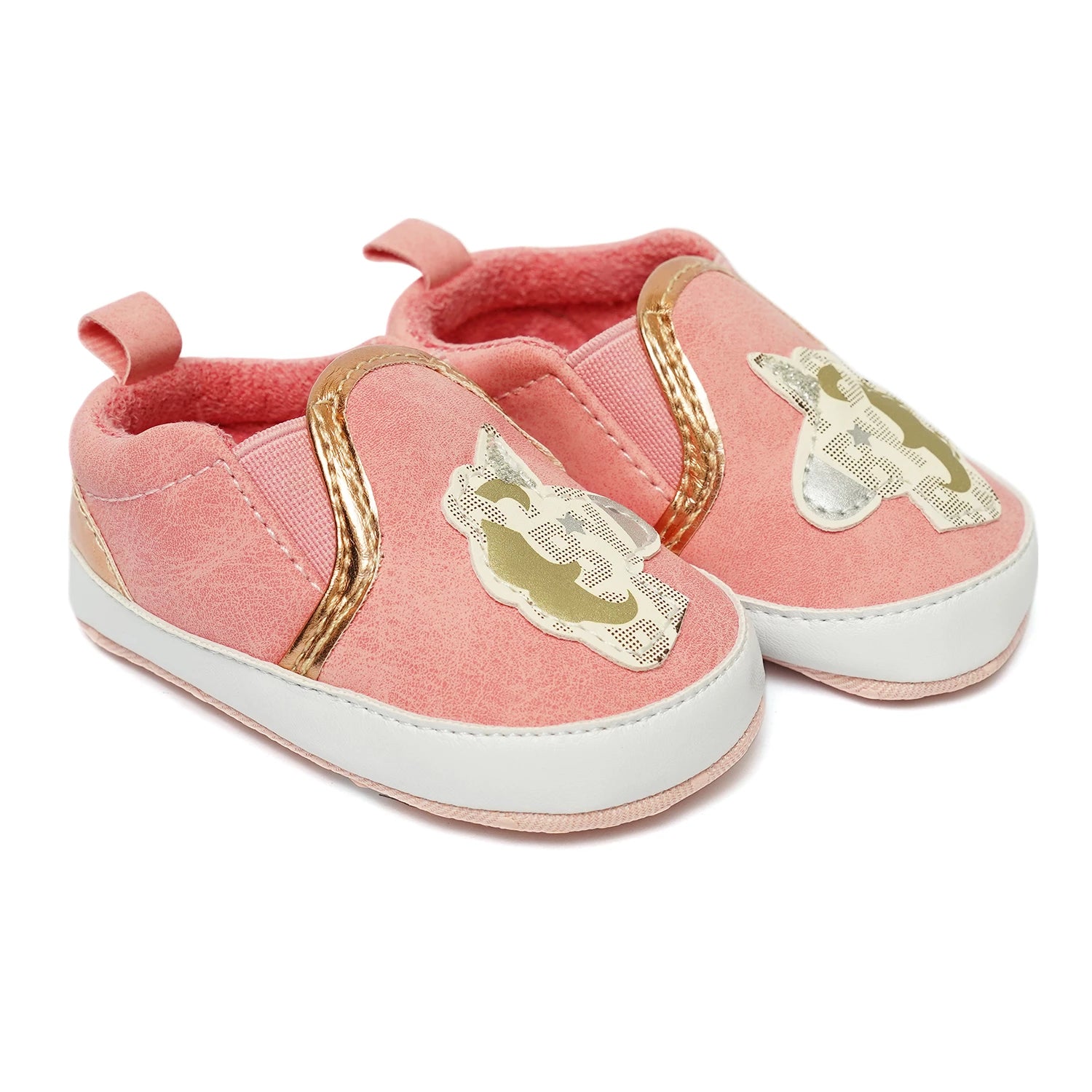 Baby Soft Slip-On Shoes – Cute Print with Metallic Trim