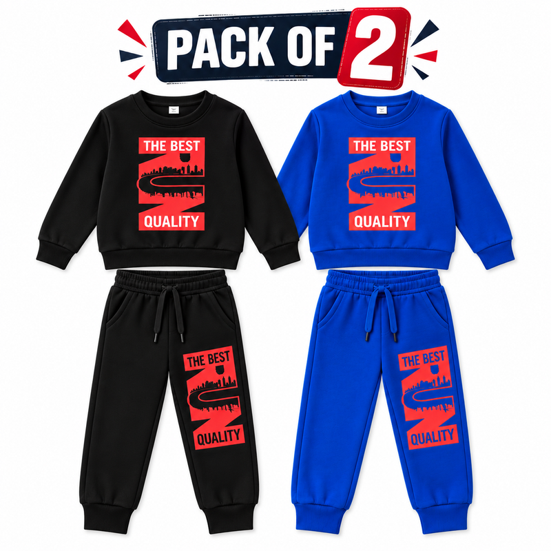 Kids Fleece Tracksuit Pack of 2 Warm Printed Winter Sweatshirt & Trouser Set