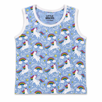Baby girl unicorn printed summer vest by Little Minors, sleeveless cotton top for ages 1 to 5 years, featuring colorful unicorn design.
