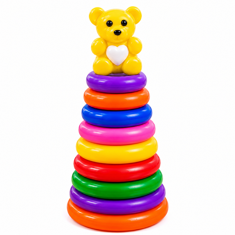 Colorful Ring Stacking Toy with Teddy Bear – Kids Learning & Motor Skills Game