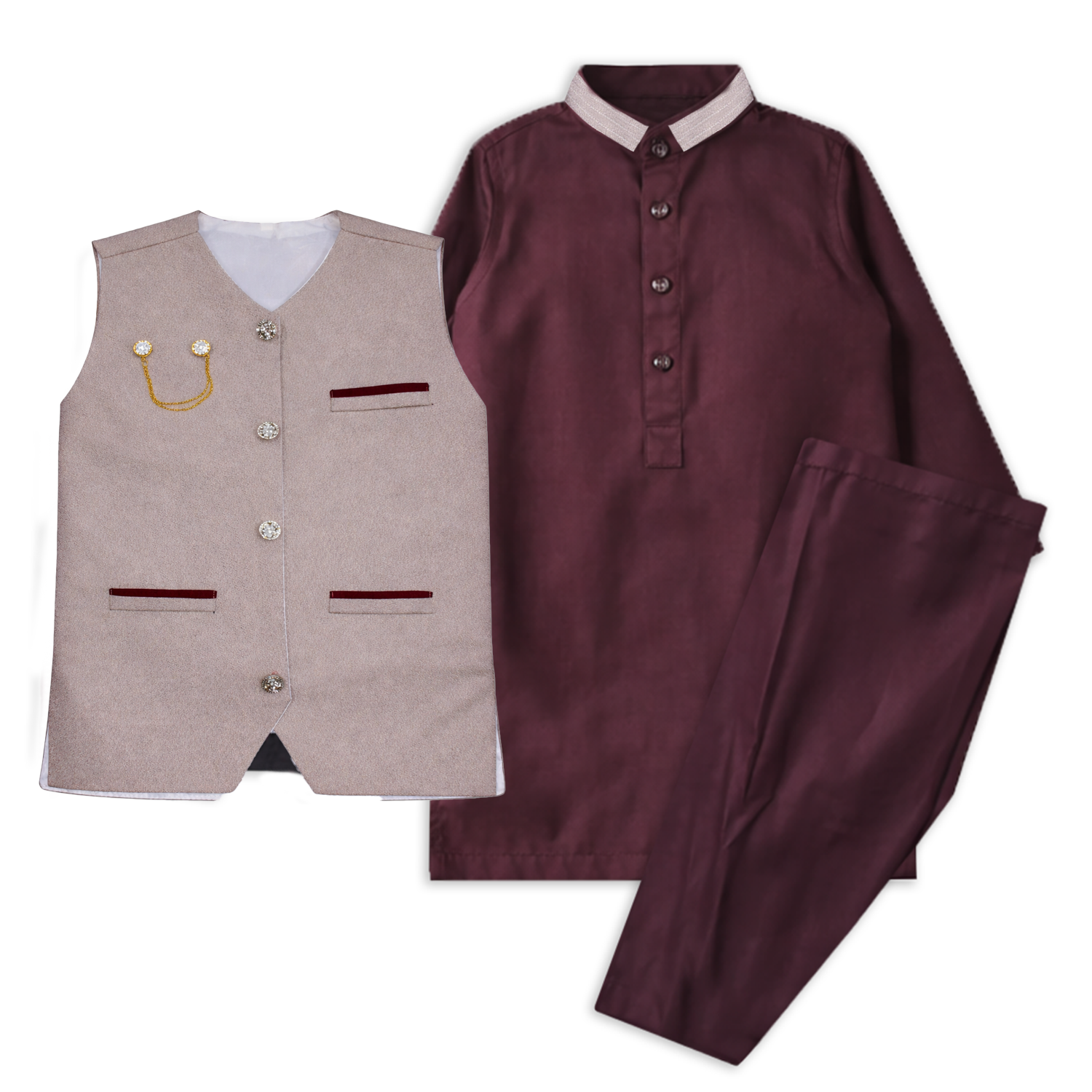 Boys Kurta Shalwar Suit with Waistcoat – Formal Wedding & Eid Outfit for Kids