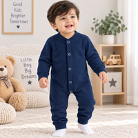 Baby boys winter rompers pack of 3, full sleeve fleece rompers in green, brown, and navy blue for cozy winter wear.