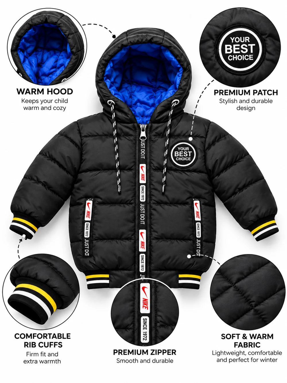 Kids Winter Hooded Puffer Jacket – Warm & Stylish Quilted Jacket