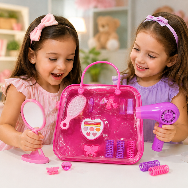 Kids Beauty Salon Pretend Play Set – Hair Dryer, Makeup & Styling Kit