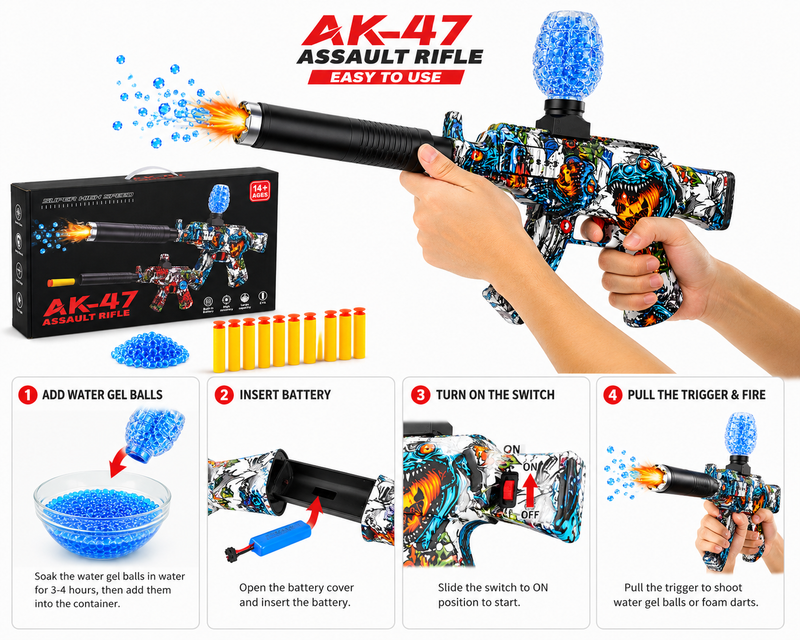 AK-47 Style Electric Gel Ball Blaster Toy Gun with Water Beads