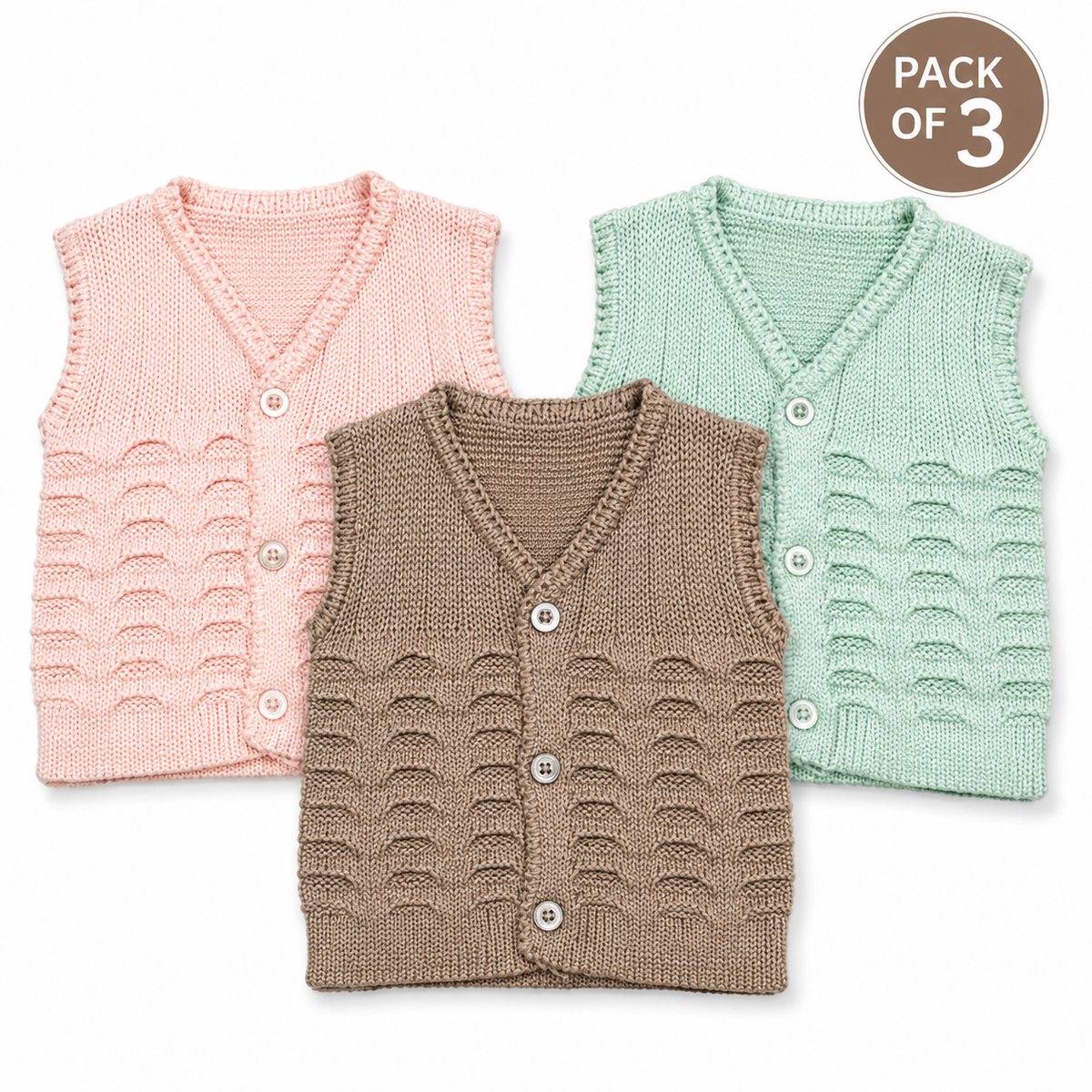 Pack of 3 Newborn Baby Knitted Sweater Vest