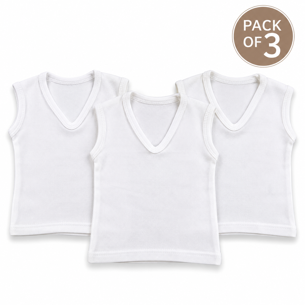 Pack of 3 Baby White Sleeveless V-Neck Cotton Undershirts
