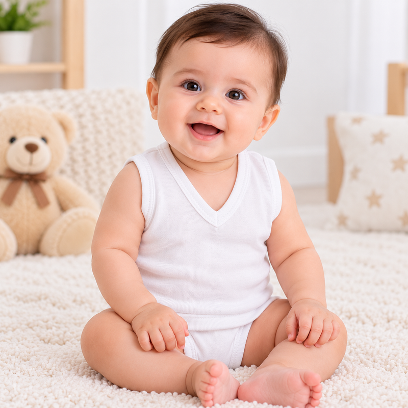 Pack of 3 Baby White Sleeveless V-Neck Cotton Undershirts