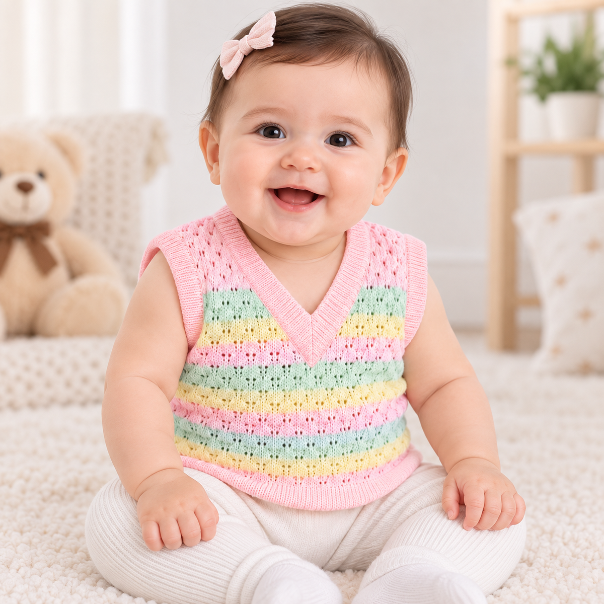 Pack of 3 Baby Pastel Striped Knitted Sweater Vests - hover image