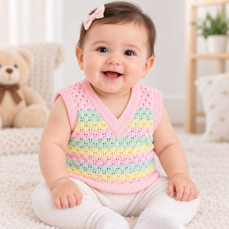 Pack of 3 Baby Pastel Striped Knitted Sweater Vests
