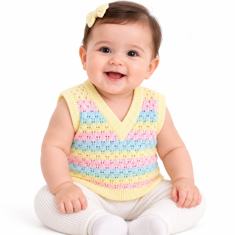 Pack of 3 Baby Pastel Striped Knitted Sweater Vests