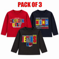 Pack of 3 Kids Full Sleeve T-Shirts – Printed Cotton Sweatshirts