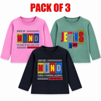 Pack of 3 Kids Full Sleeve T-Shirts – Printed Cotton Sweatshirts