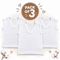 Pack of 3 Baby White Sleeveless V-Neck Cotton Undershirts