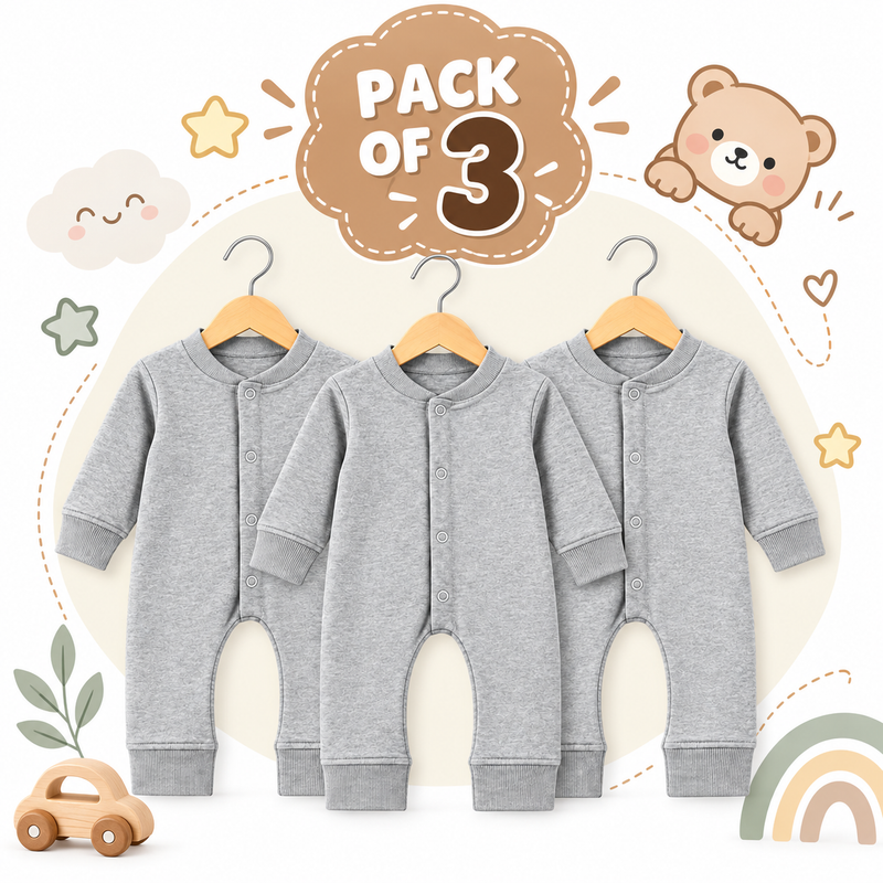 Baby Boys Winter Rompers Pack of 3 Full Sleeve Fleece Romper