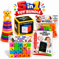 5-in-1 Girls Toy Bundle – Princess Makeup Set, Building Blocks, Glitter Jars & LCD Writing Tablet