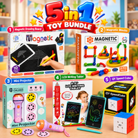 5-in-1 Educational Kids Toy Bundle – Magnetic Board, Mini Projector, Magnetic Blocks, LCD Writing Tablet & Speed Cube