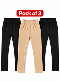 Pack of 3 Kids Ribbed Leggings  2 Black & 1 Skin Soft & Stretchy Trousers