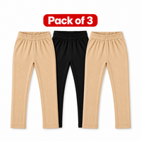 Pack of 3 Kids Ribbed Leggings – 1 Black &  2Skin Soft & Stretchy Trousers