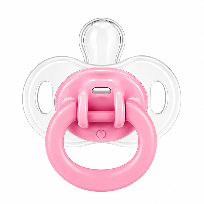 Little Minors silicone baby pacifier with BPA-free material, featuring a soft nipple and colorful shield for soothing comfort.