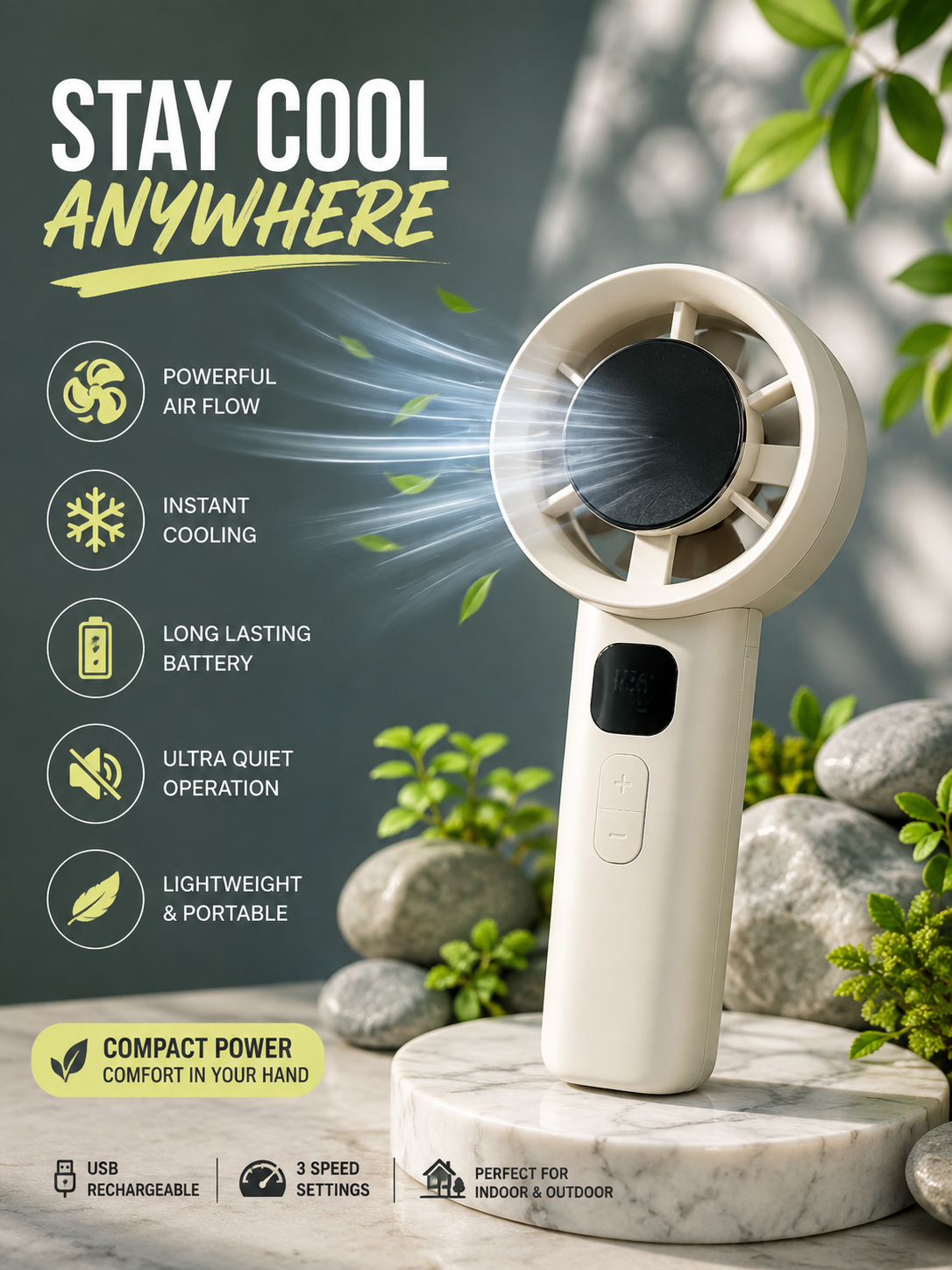 Portable Mini Handheld Fans | USB Rechargeable Turbo Fan - hover image
