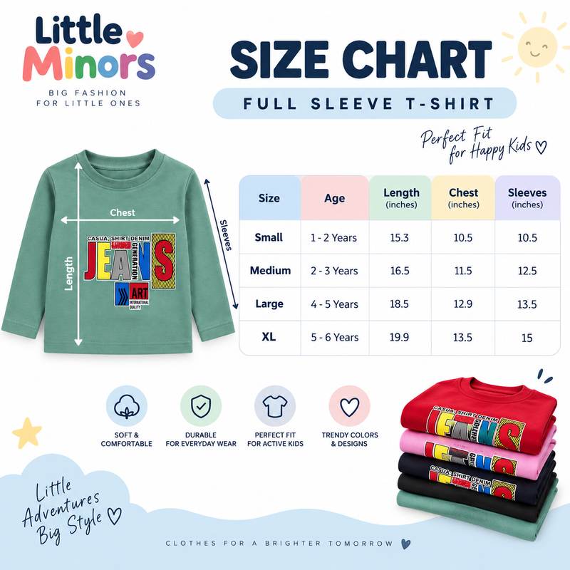 Pack of 5 Kids Full Sleeve T-Shirts – Printed Cotton Sweatshirts