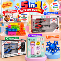 5-in-1 Kids Toy Bundle – Building Blocks, RC Helicopters, Mini Projector & Fidget Spinner