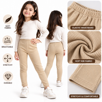 Pack of 3 Kids Ribbed Leggings  2 Black & 1 Skin Soft & Stretchy Trousers