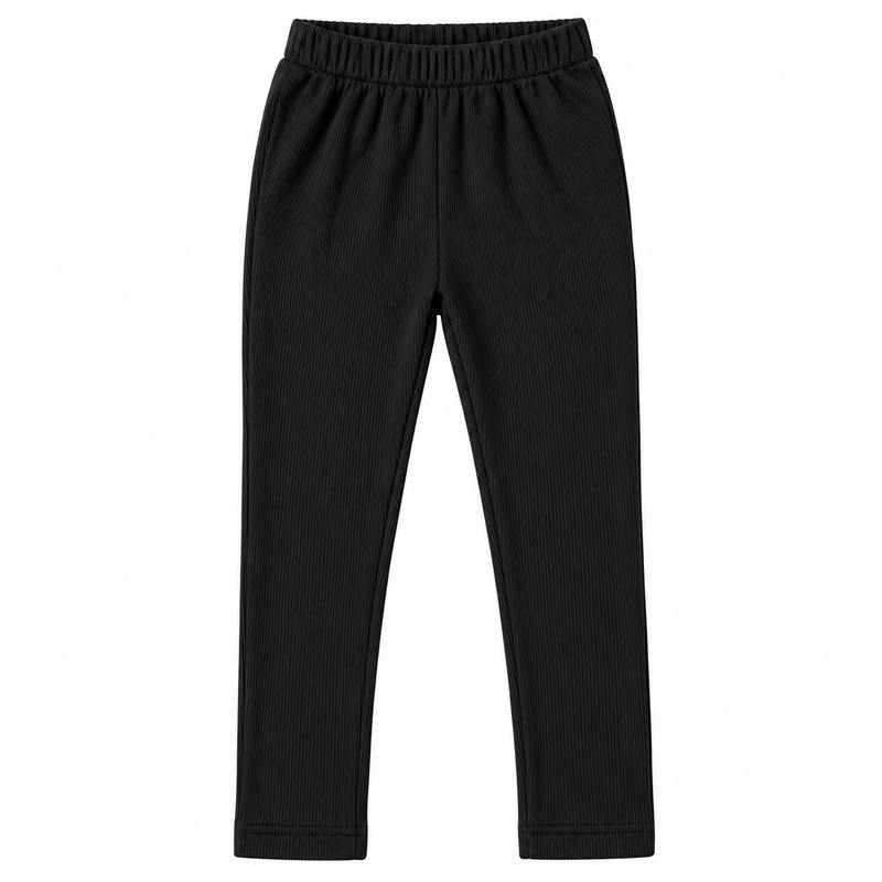 Pack of 3 Kids Ribbed Leggings  2 Black & 1 Skin Soft & Stretchy Trousers